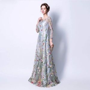 Brand new with Tag Gray embroidery maxi dress